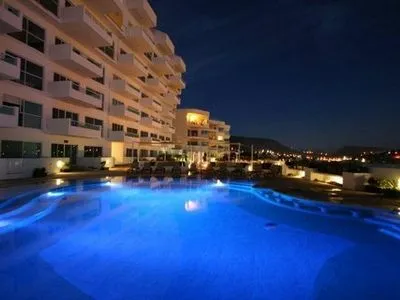 Main view of Sunset Condominiums in La Paz, Baja California Sur, Mexico